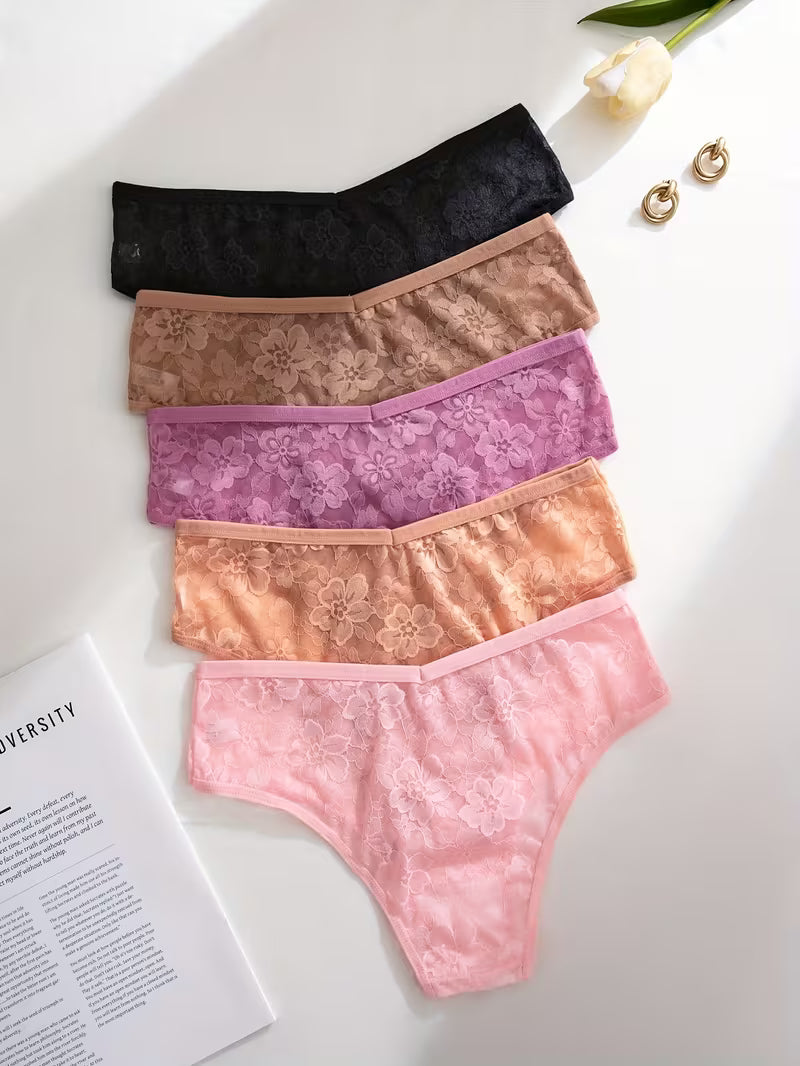 5-Pack Women's Sheer Semi- Underwear - Sexy Low-Rise Briefs - Large