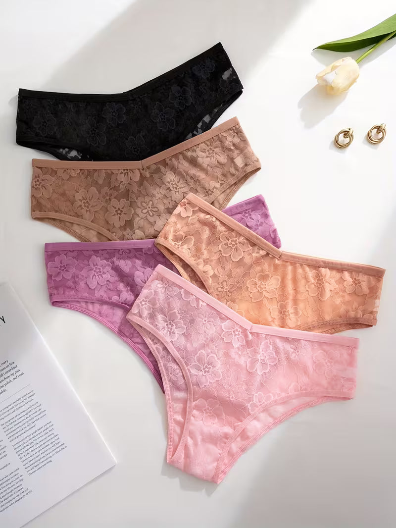 5-Pack Women's Sheer Semi- Underwear - Sexy Low-Rise Briefs - Large
